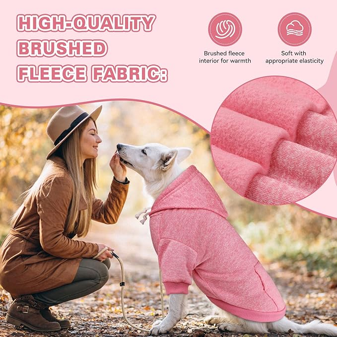 Dog Sweaters for Large Dogs,Pet Hoodie Fleece Pet Sweater Soft Clothes Sweatshirt with Pocket Dog Hoodie for Large Dogs(Pink&XXL)