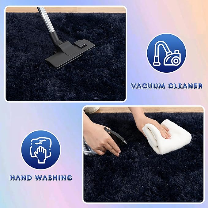 Ultra Fluffy Rug for Living Room Bedroom, 5x7 Fuzzy Large Area Rug for Living Room, Plush Soft Shag Carpet for Girl Boy Kids, Non Slip Rug Modern Indoor Home Decor Aesthetic, Dark Blue