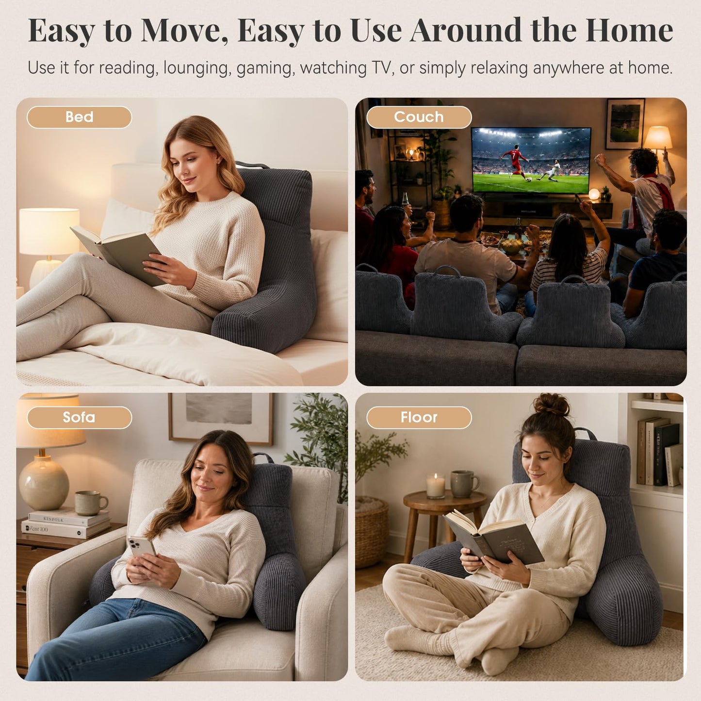 Eastsnow Reading Pillow with Arms, Bed Rest Back Support Pillow for Sitting Up, Large Backrest Cushion for Couch, Sofa or Floor, Ideal for Reading, Relaxing and Lounging at Home (Slate Gray, 18inch)