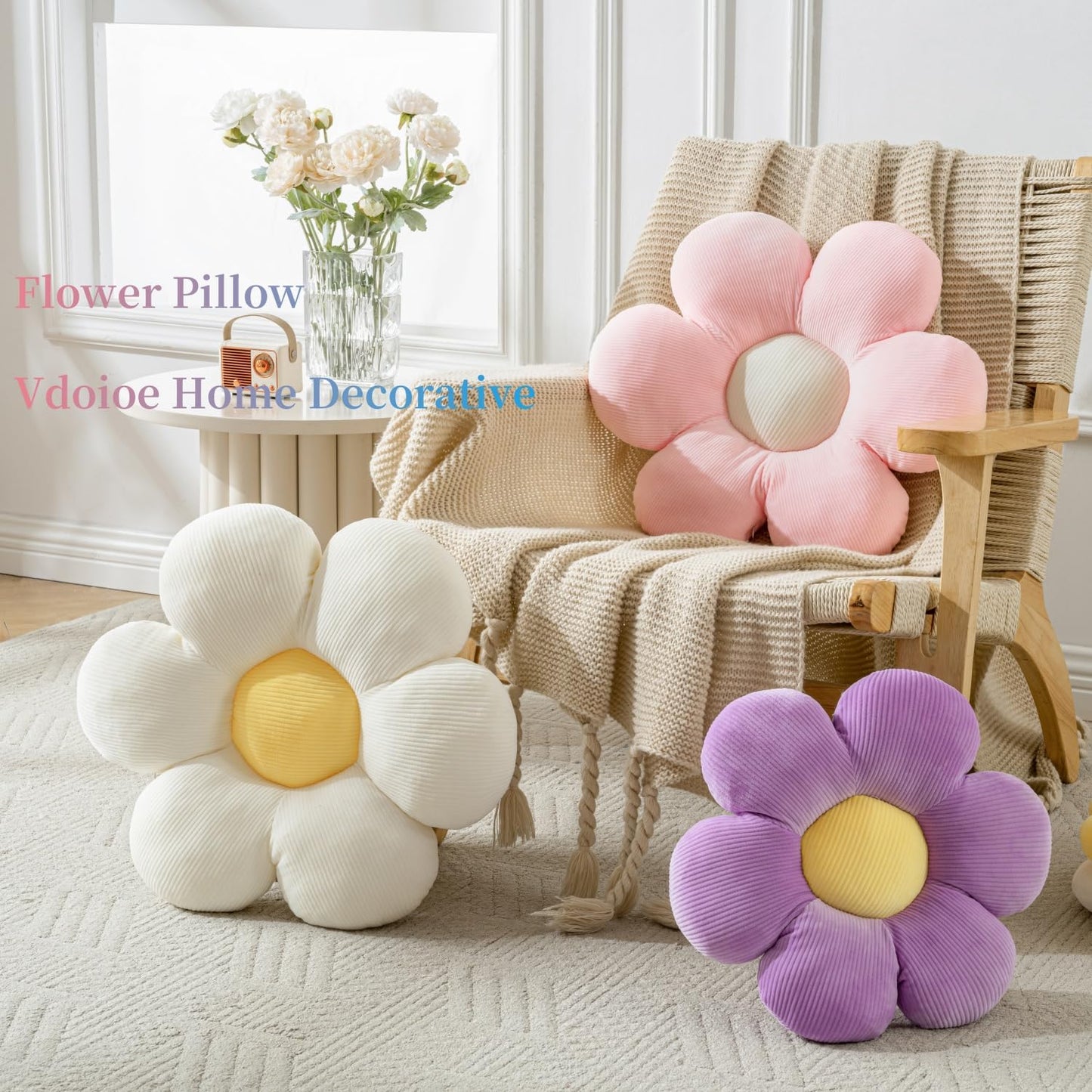 Vdoioe Flower Pillow, Cute Daisy Decorative Throw Pillow Cushion 15.75" White Home Decorative Pillows for Bed, Sofa, Couch