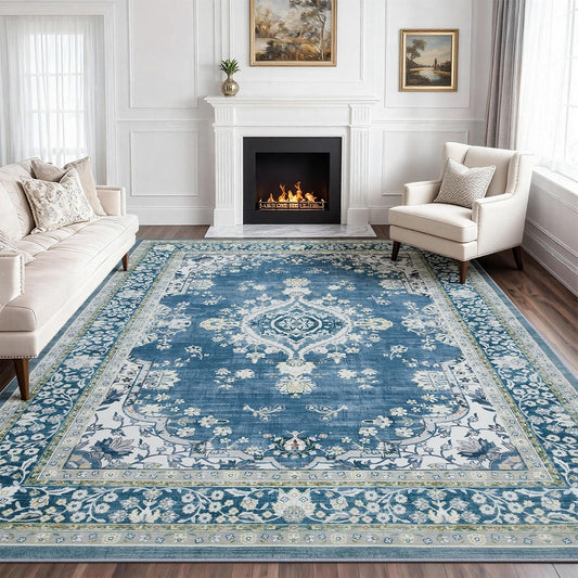 WEZVIX Washable 5x7 Area Rug for Living Room,Traditional Vintage Floral Rug,Soft Low Pile Boho Carpet for Dining Room,Guestroom,Office,Kids Room,Farmhouse,Nursery,Living Room Decor