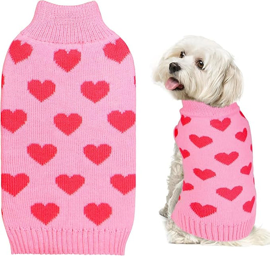 GOYOSWA Valentine Dog Sweater Dog Valentines Clothes Outfit Knitted Heart Sweater for Small Medium Large Dogs Pets (Pink, Large)