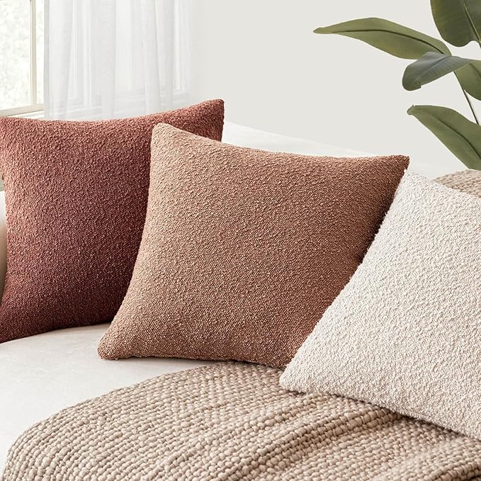 Foindtower Decorative Textured Boucle Throw Pillow Covers Accent Solid Pillow Cases Neutral Soft Cozy Couch Cushion Case for Chair Sofa Bedroom Living Room Home Decor 20x20 Inch,1PC,Dusty Orange Hazel