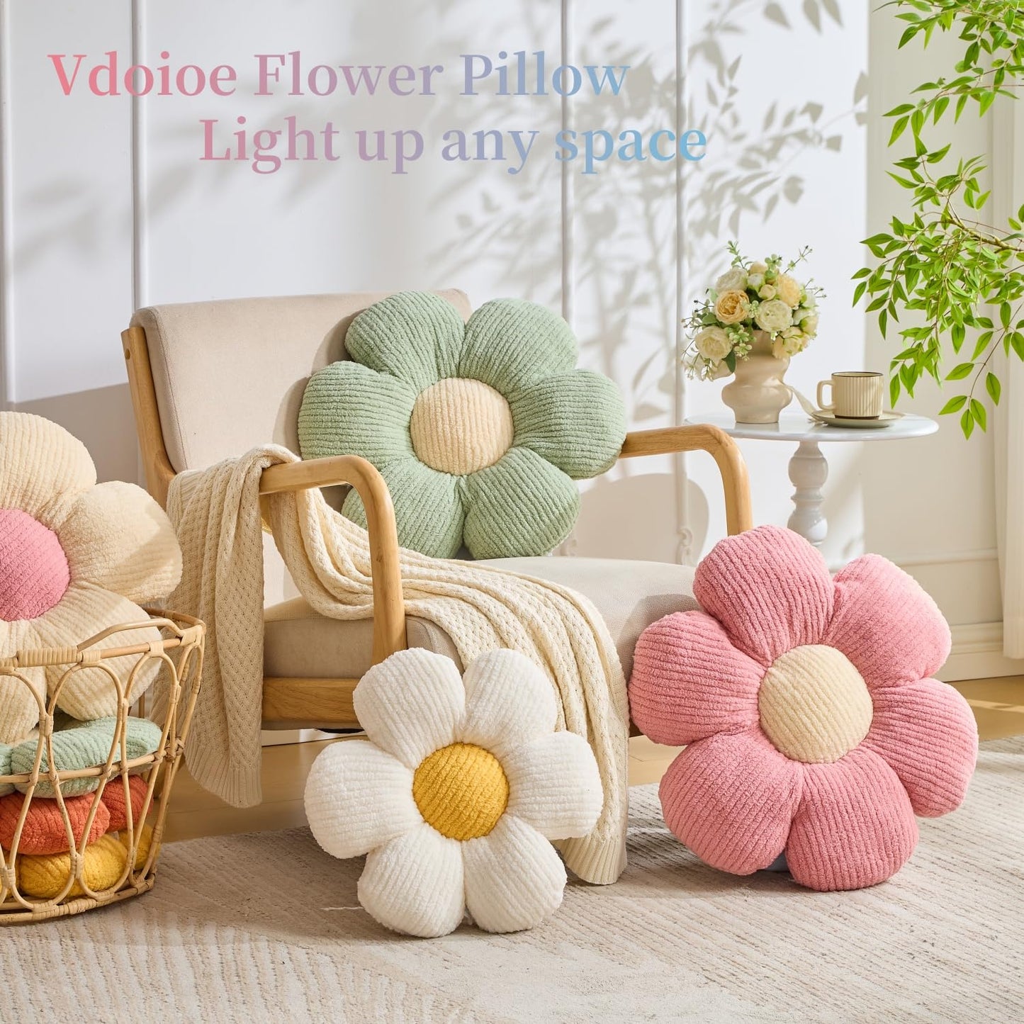 Vdoioe Flower Pillow, Yellow Throw Pillows Cute Daisy Decorative Pillow Cushion Seating Home Decorative for Bed, Sofa, Couch