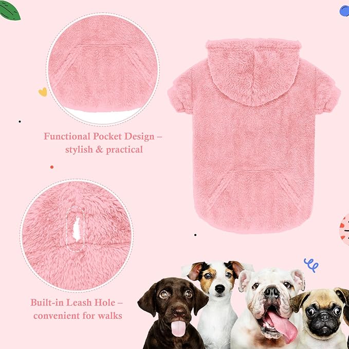Dog Sweater,Dog Hoodies,Warm Fuzzy Fleece Sweatshirt with Hood & Pocket,Leash Hole,Cozy Cold Weather Pet Clothes Pet Sweater for Small,Medium,and Large Dogs(Pink,XL)