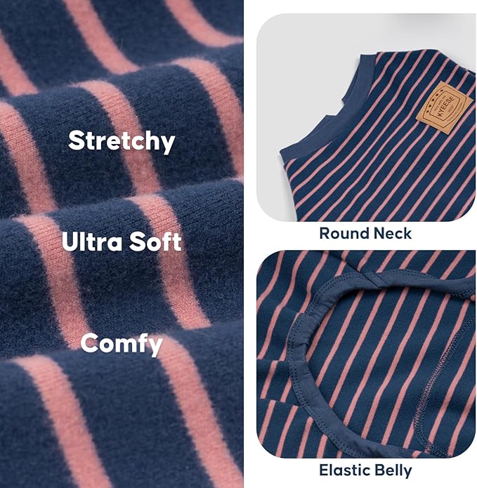 KYEESE Dog Pajamas, Soft Striped Pet Jumpsuit, Velvet Fleece Doggie Jammies, 4 Legs Dog Clothes, Stretchable Pajamas Cozy Outfit, Comfortable Onesie Sleepwear for Small Dogs,Navy Blue Striped, Large