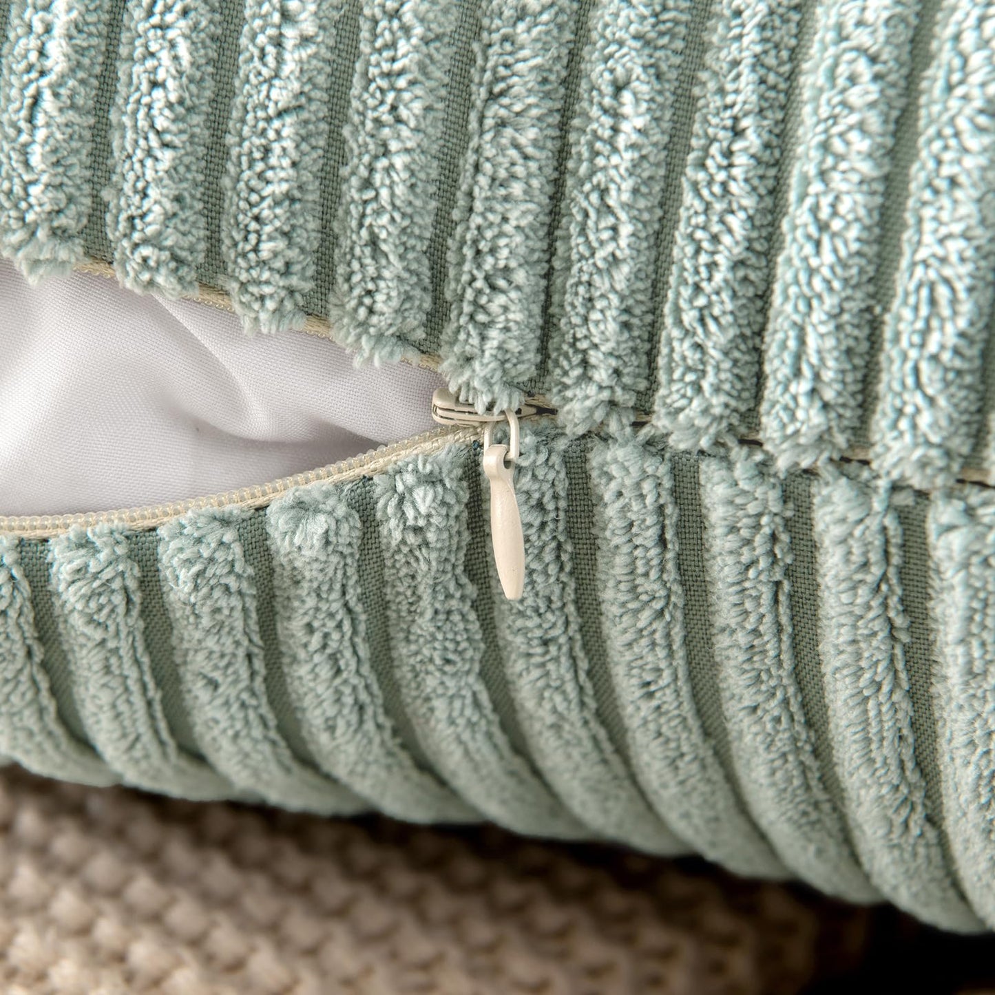 MIULEE Decorative Corduroy Pillow Covers Soft Solid Pack of 2 Cushion Cases Boho Square Throw Pillow Covers Greyish Green Pillowcases for Couch Chair Sofa Bed Living Room Home Decor 18 x 18 Inch