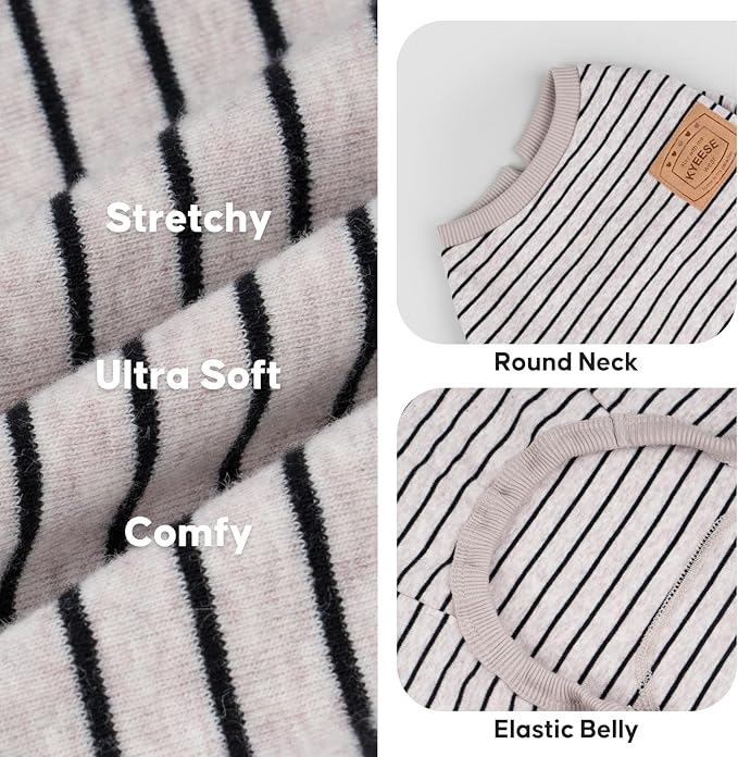 KYEESE Dog Pajamas Striped Pet Jumpsuit Soft Doggie Jammies Lightweight Onesie 4 Legs PJS Stretchable Dog Pajamas Breathable Costumes Comfortable Sleepwear for Small Dogs,Ivory Brown Striped, X-Large