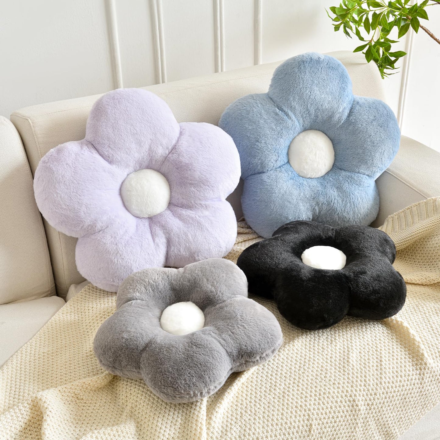 ZCNYCLAM Flower Pillows, Soft Flower Shaped Pillow with Home Decorative for Couch Chair Bed,Flower Floor Throw Pillows for Adults Bedroom Living Room (Grey Blue, 15 Inches)