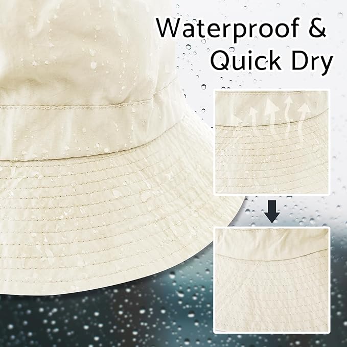 PFFY Quick Dry Waterproof Packable Bucket Hat for Women Men Outdoor Sun Hats with Detachable Chin Strap