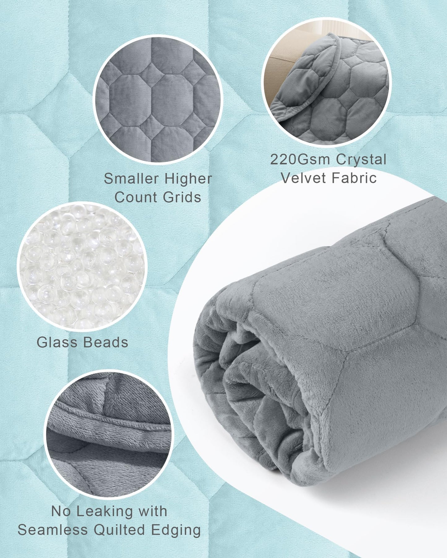 Cottonblue Weighted Lap Blanket 7lbs, Cozy Luxury Crystal Velvet Weighted Blanket for Adults, Small Weighted Blanket for Relaxation, Sleeping, Travel, Grey, 29" x 24"