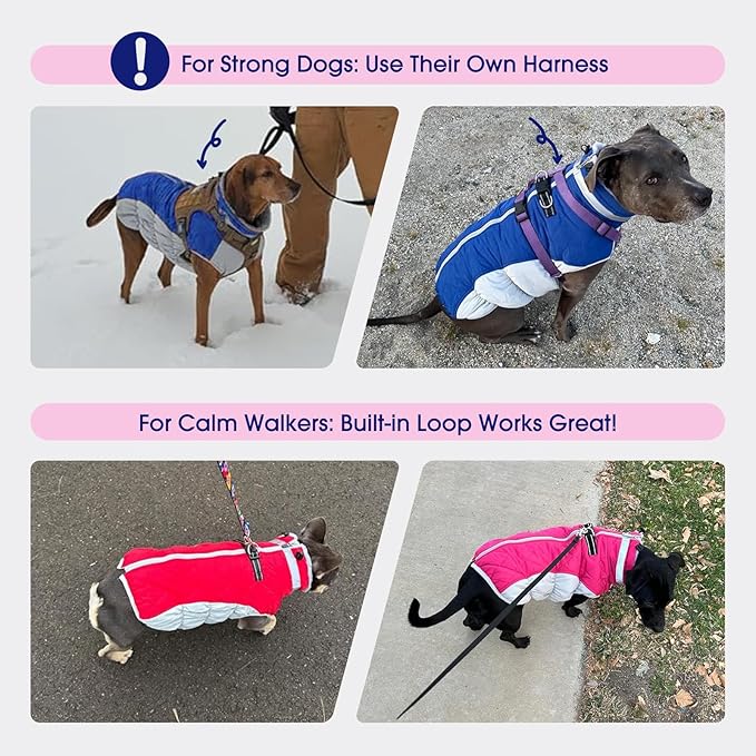 FUAMEY Dog Coat for Large Dogs,Waterproof Dog Winter Jacket with Harness Built in Puppy Cold Weather Coats Reflective Pet Vest with Zipper Warm Fleece Dogs Snowsuit Windproof Pink L