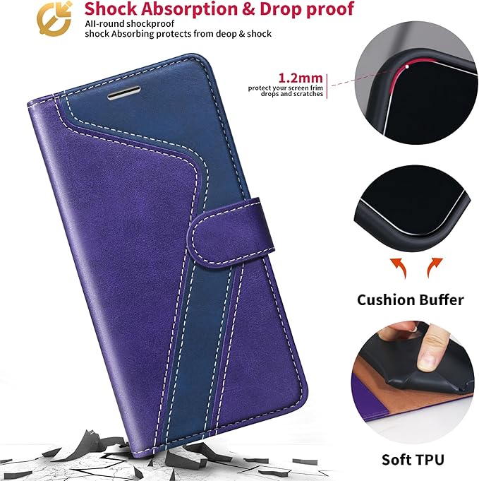 CIVICASE for iPhone 17 Air Wallet Case,PU Leather Flip Case RFID Blocking Credit Card Holder Folio Magnetic Stand TPU Shockproof Cover Compatible with iPhone 17 Air, Purple Blue
