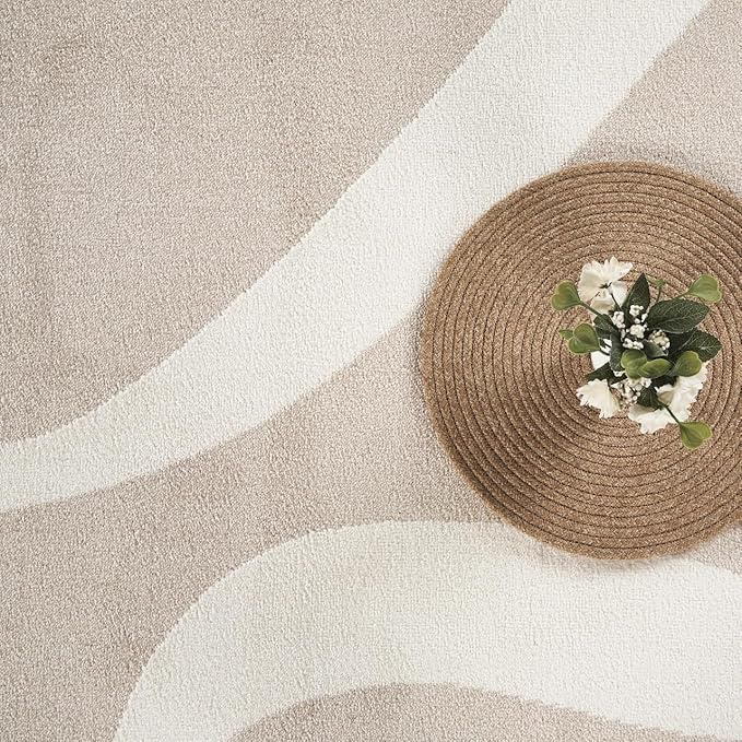 Abani Deco Collection Area Rug - Beige Modern Abstract Ribbon Design - 4' x 6' - for Living Room, Bedroom & Office