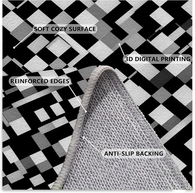 Black White and Grey Rug - Geometric Area Rug, Area Rugs 4x5, Modern Abstract Rugs, Irregular Block Splicing Carpet Washable Non Slip Home Decor Carpet for Living Room