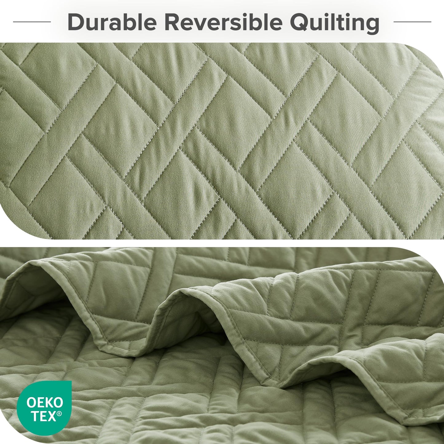 Comfort Spaces Twin Quilt Set Modern Reversible Diamond Coverlet Twin Bedding Set Cozy Quilted Winter Layer, All Season Lightweight Soft Twin Size Quilt, Kienna, Twin/Twin XL Olive Green 2 Piece