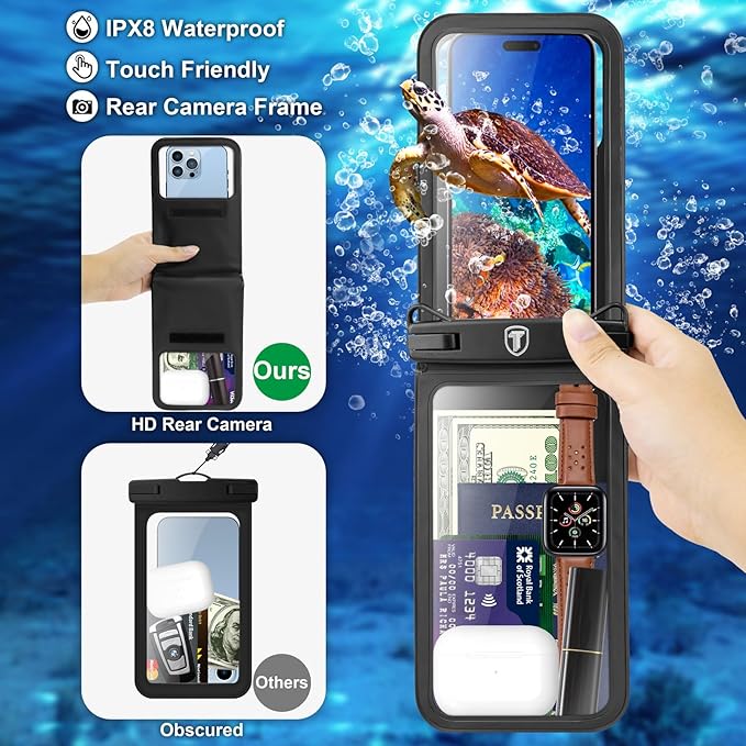 [2-Pack] Tekcoo Double Space Detachable Waterproof Phone Case IPX8 Pouch Lanyard Dry Bag for iPhone 17/16/15/14/13/12/Pro Max/Air/Pro/Xr/Xs/SE, Galaxy S25/S24/S23/S22/S21/FE/A17/A16/A15 up to 7"
