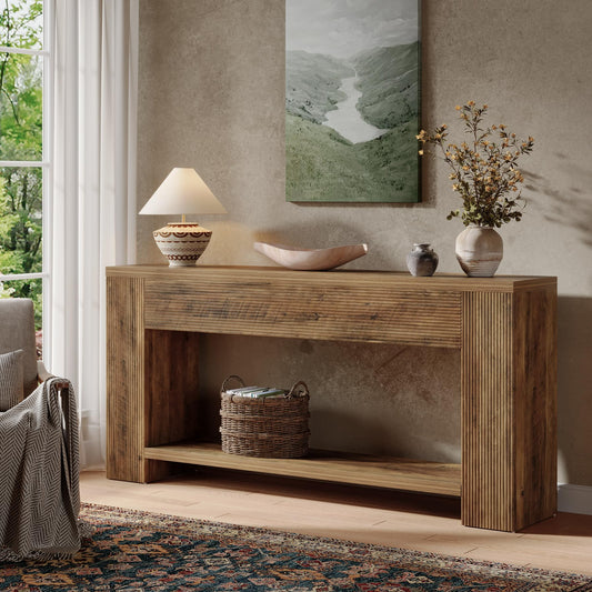 Tribesigns 70.9-Inch Console Tables for Entryway, Narrow Wooden Long Sofa Table Behind the Couch, Farmhouse Fluted Hallway Accent Table for for Living Room, Entrance, Foyer (Rustic Brown)