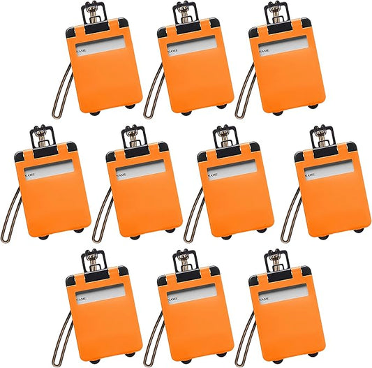 10 Mini Carry-on Luggage Tags Pack - Flip Open Cover, ID Sticker - Orange