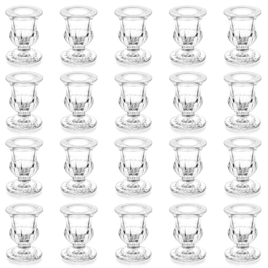 20 Pcs Glass Taper Candle Holders - Romadedi Clear Small Candlestick Holder Bulk, Thicker Glass Candle Sticks Set for Wedding Christmas Party Dining Table Table Centerpiece Decor