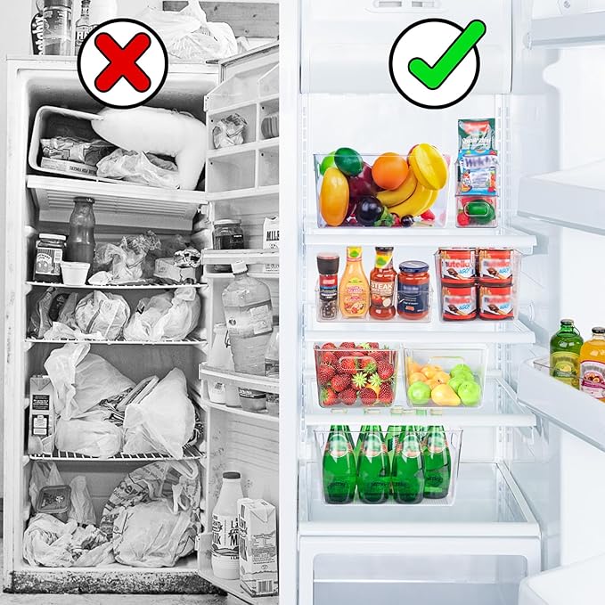Joymeezo 8 Pack Large Clear Plastic Storage Bins, Refrigerator Cabinet Organizers with Handles for Pantry Organization and storage, Perfect for Home Organization, Kitchen, Laundry, Office& Garage