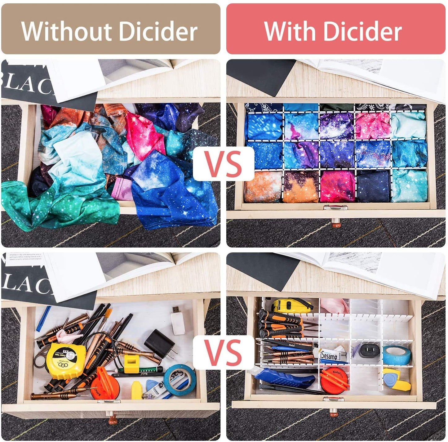 Flytianmy 40Pcs Drawer Dividers, Adjustable Drawer Organizer for Socks, Underwear, Makeup, Can Help Tidy Kitchen, Bedroom, Dresser Black