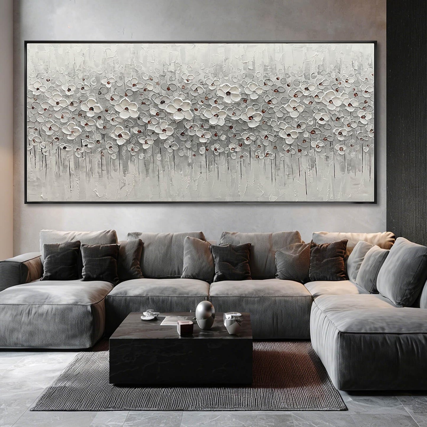 SDYA Oversized White Flower Wall Art, Hand Painted Floral Canvas Paintings With Frame, Extra Large Modern Wall Decor for Living Room Bedroom Office 40"x86"