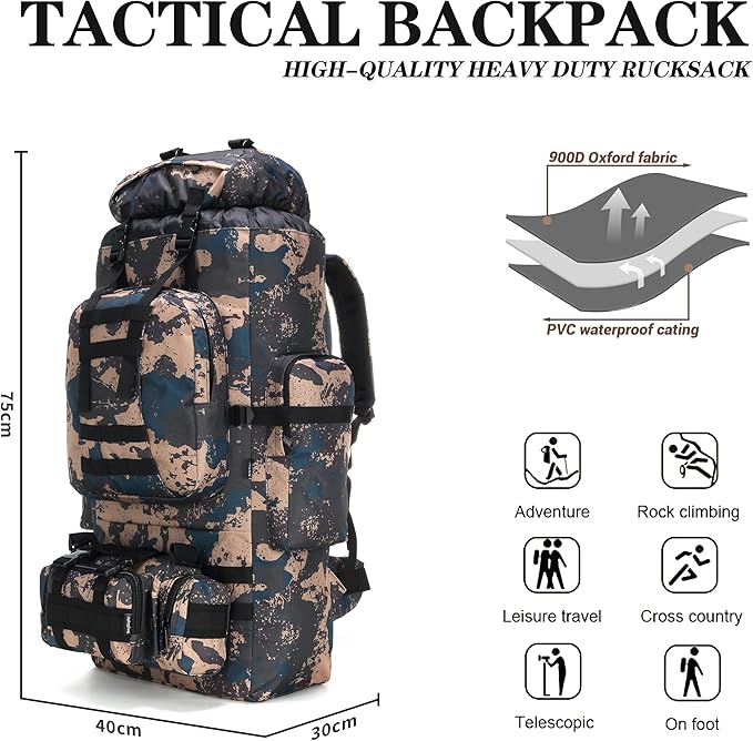 HongXingHai 100L Camping Hiking Backpack,Molle military Tactical rucksack backpack,Waterproof Lightweight Hiking Backpack (BlueCp)