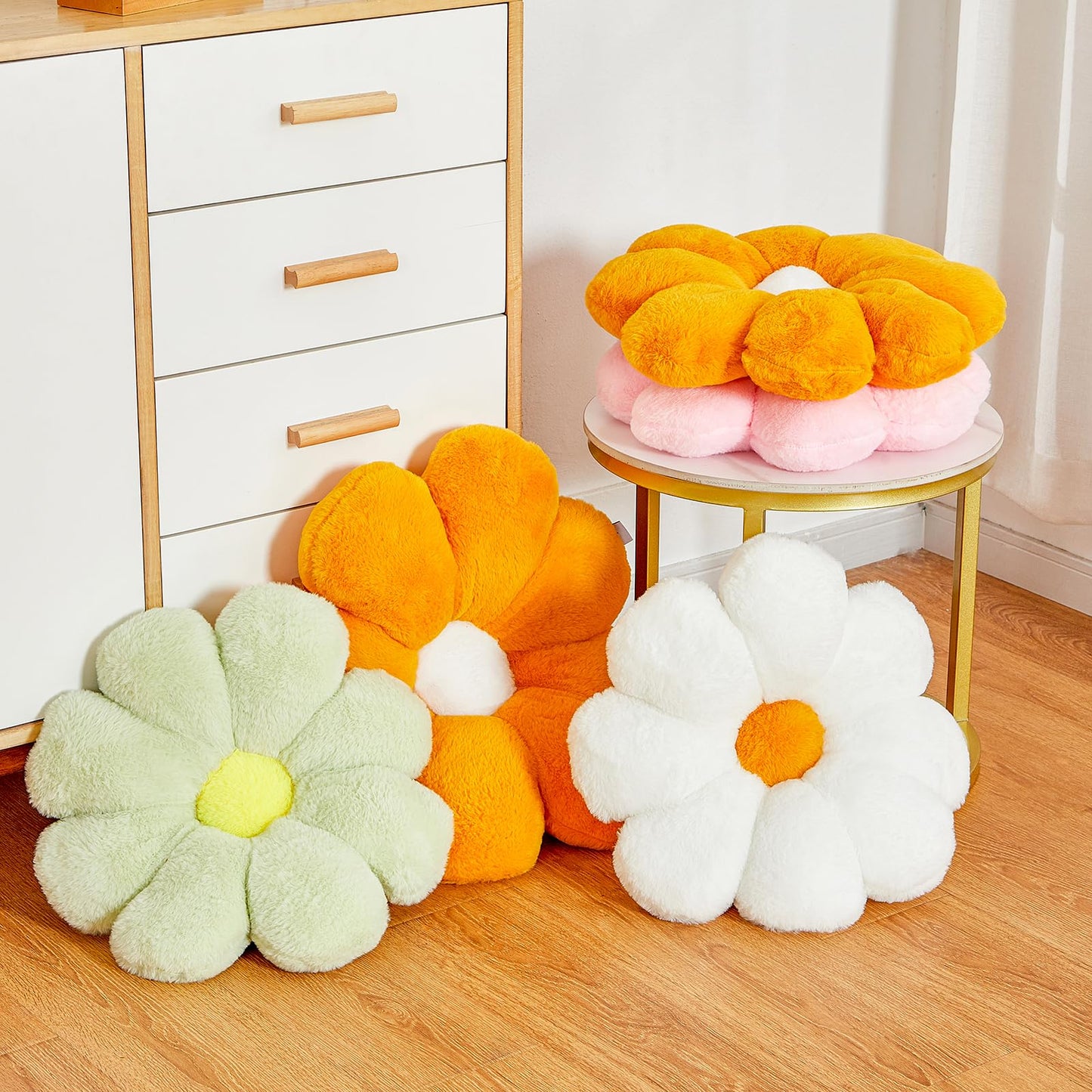Ailive 20" Large Yellow Flower Pillow Floor Pillow Seat Cushion – Faux Rabbit Fur Plush Throw Pillow, Cozy Floor Cushion & Gift for Kids Girls Adults