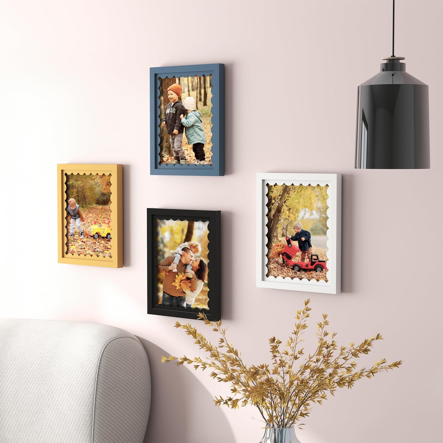 THKRLOF 5x7 Picture Frame with Real Glass, Wooden cute 5 x 7 Photo Frame with Wavy Mat for Tabletop and Wall Hanging, Blue, 1 Pack