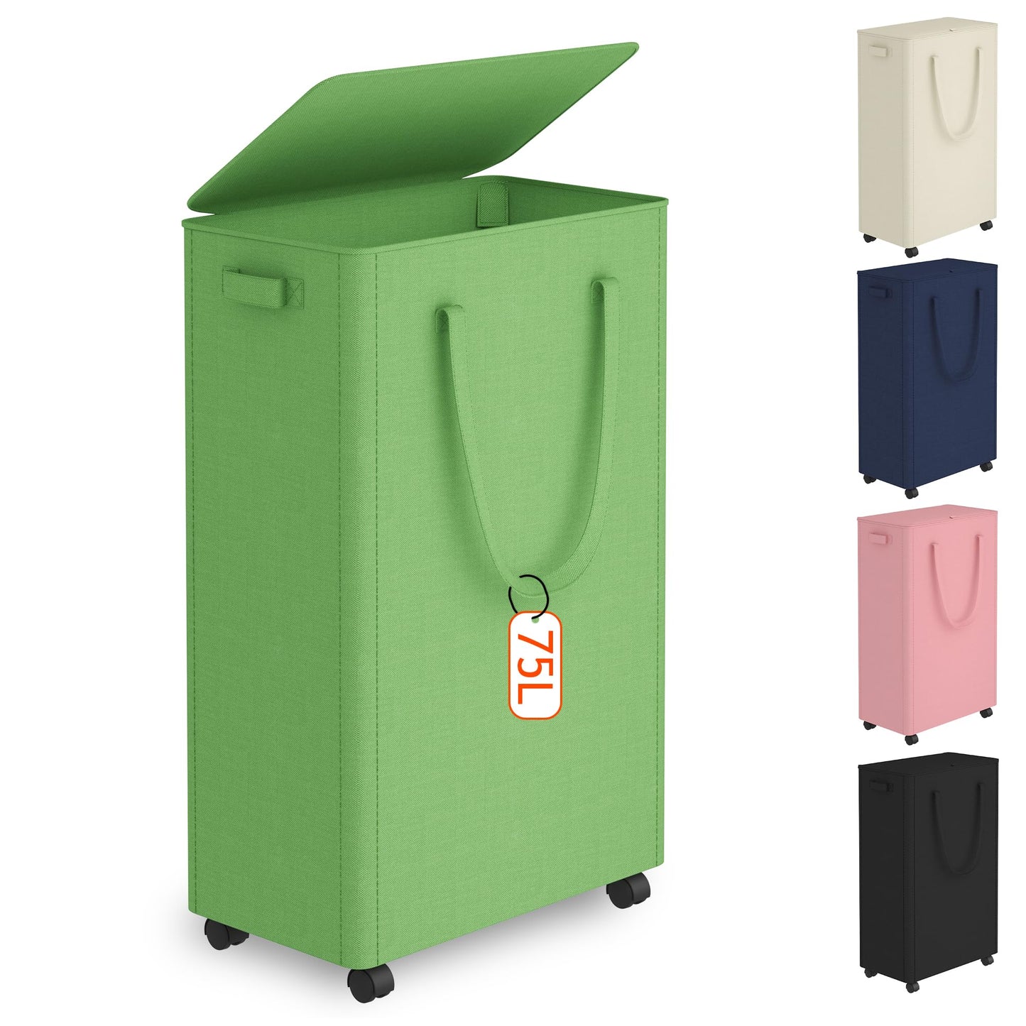 Slim Laundry Hamper with Wheels,20 Gal (75L) Rolling Laundry Basket with lid and wheels Clothes Hamper Foldable Tall Dirty Clothes Basket Sturdy Collapsible Clothes Hamper for Dorm,Laundry Room