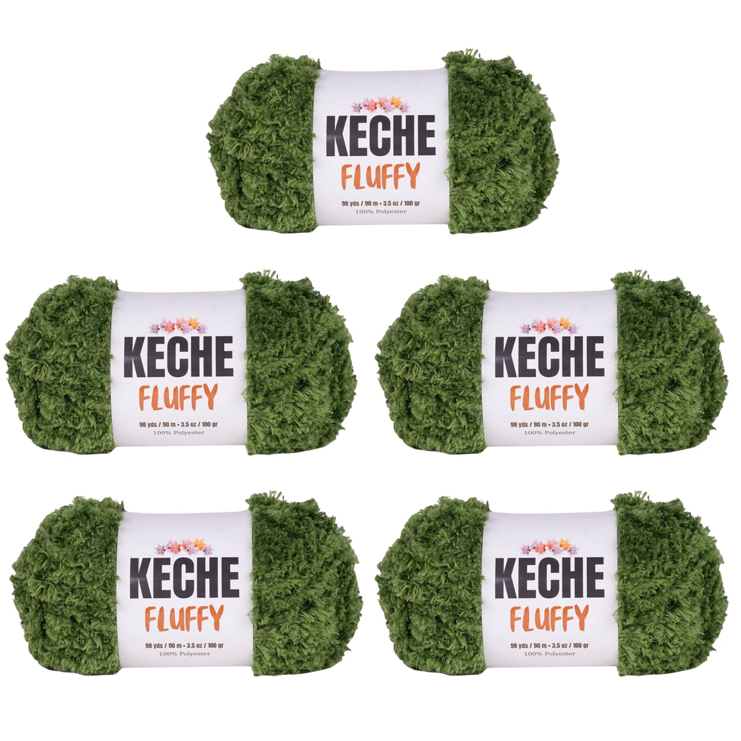 KECHE Fluffy Bulky Yarn – Super Soft Chunky Fuzzy Blanket Weight # 5 Yarn for Knitting Crocheting Crafting 3.5 oz (100 gr) 98 Yds (90 m) - 5 Skeins, Grass