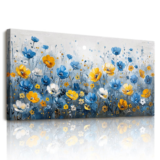 SERIMINO Floral Wall Art, Large Wall Art, Botanical Wall Decor, Blue and Yellow Wildflowers Art Prints, Modern Elegant Pictures for Living Room Bedroom Bathroom Kitchen Office Decorations 20"x40"
