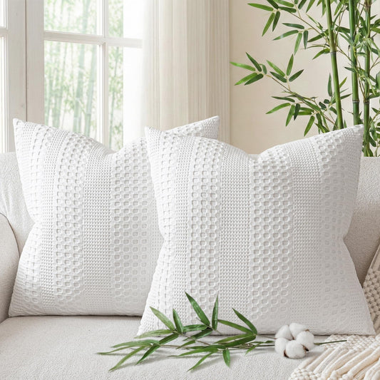 a moment 2 Pack Bamboo Fiber Pillow Covers - Waffle Weave, Ultra Soft & Breathable, Euro Shams Cotton Throw Pillow for Couch, Sofa, Bedroom Living Room 26x26 Inch White