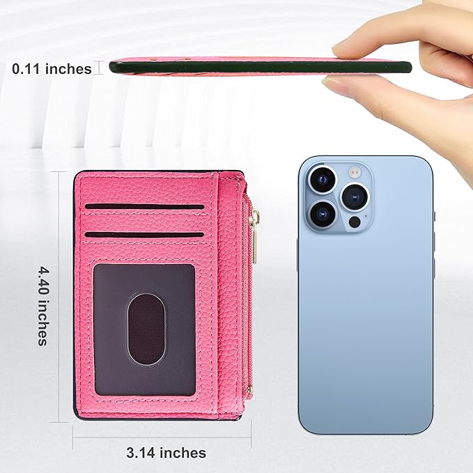 Tipmile Credit Card Holder for Women Slim Minimalist Front Pocket RFID Blocking Wallet Small Compact Card Case with ID Window, Vibrant Pink