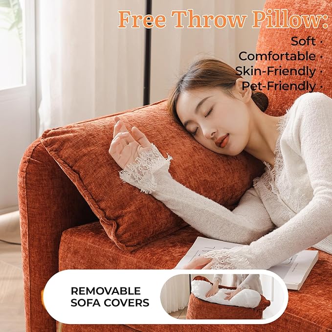 135'' Modular Sectional Sofa with Seats Storage, Oversized U Shaped Couch for Living Room,4-Seater Comfy Cloud Couches with Deep Seat,Movable Ottoman,2 Throw Pillow,Chenille,Orange