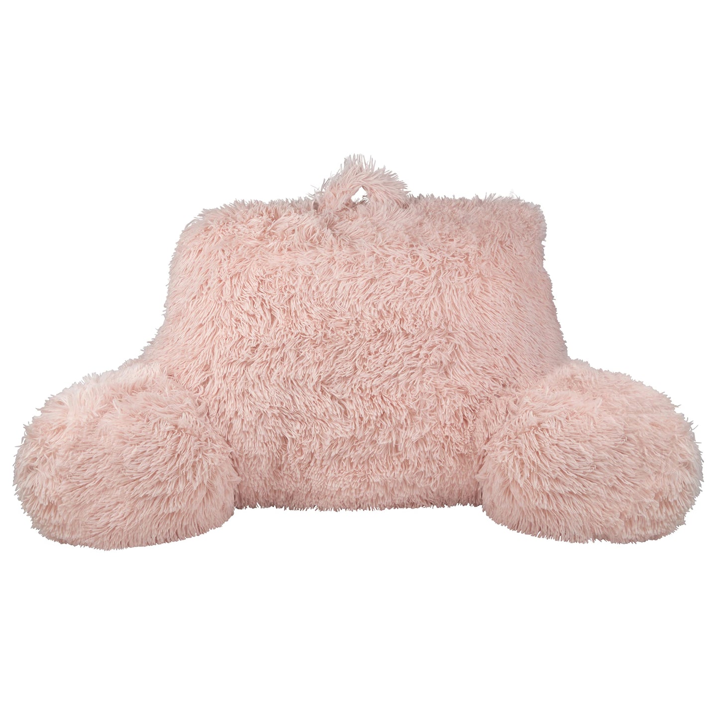 Klear Vu Shaggy Bed Rest Back Support Pillow for Adults, and Kids, Serves as Lumbar and Arm Support While on Bed, Chair, Couch, Sofa and Floor - Large Reading Pillow, 30" x 21", Tea Rose