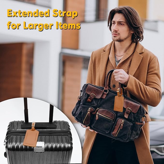 Travelambo 26 Pack Luggage Tags Faux Leather for Suitcases Travel Bag Labels with Protection Cover ID (Yellowish Brown)