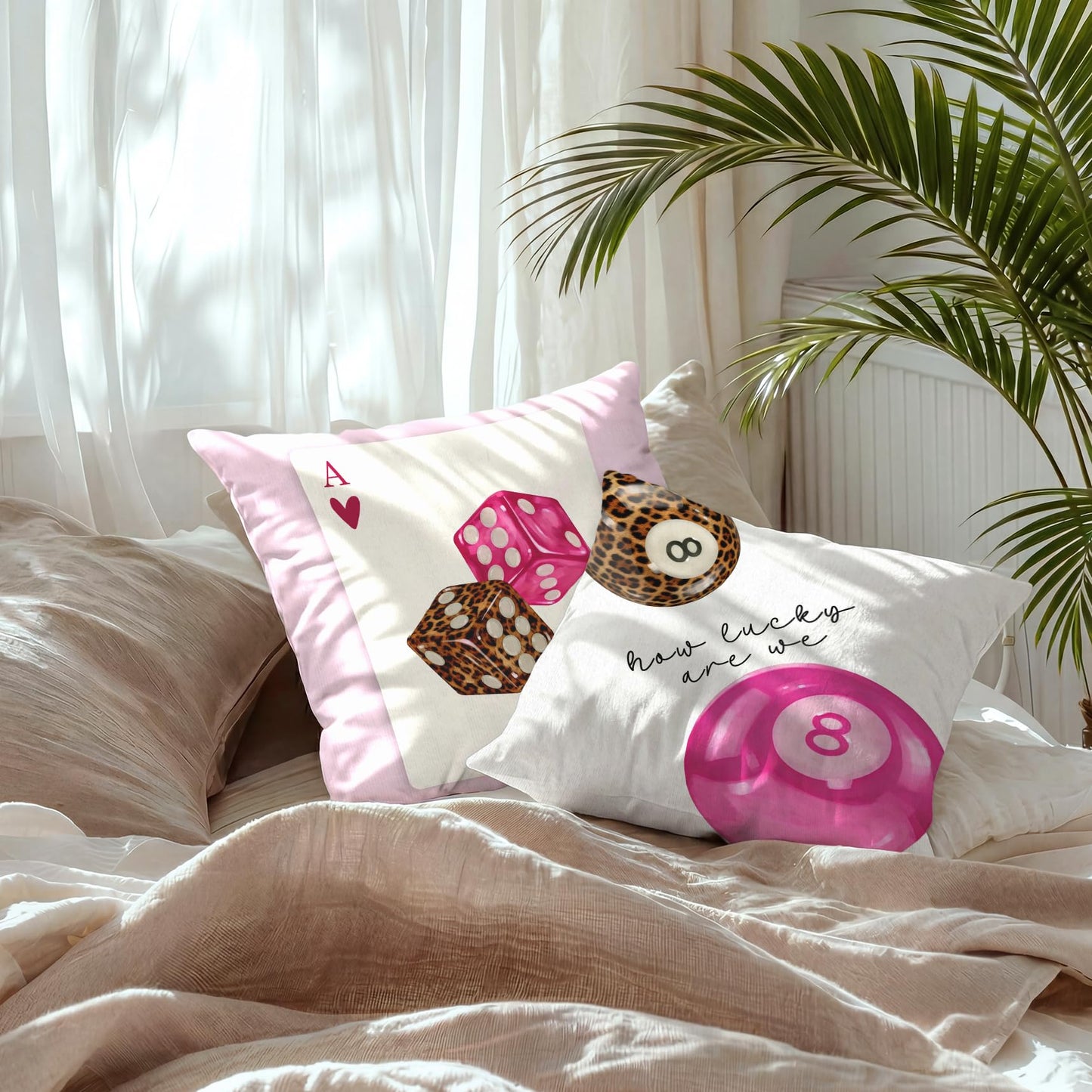 QITUF Pink Y2K Cheetah Pillow Cover 18x18 Set of 4, Trendy Leopard Lucky 8 Balls Throw Pillow Cover Decor for Teen Girls Dorm Bedroom, Preppy Retro Cheetah Print Decorative Pillowcase for Couch Sofa