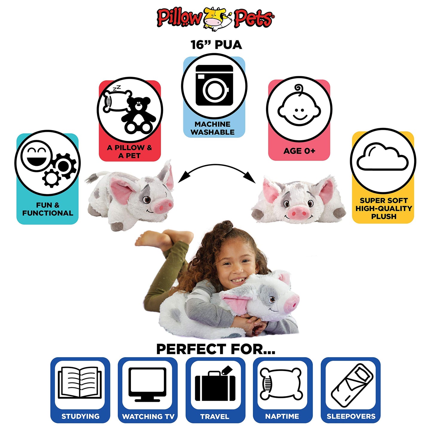 Pillow Pets Disney Moana Stuffed Animal Plush 16", Pua