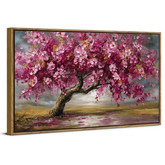 Large Tree of Life Wall Art Vintage Pink Flower Framed Wall Decor for Living Room Abstract Landscape Painting Canvas Prints Retro Nature Texture Picture Bedroom Kitchen Corridor Home Decoration 20x40