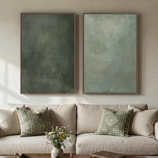 Large Framed Green Abstract Wall Art, 2 Piece Modern Canvas Art Prints Paintings, Minimalist Sage Green Abstract Pictures for Living Room, Hallway, Dining Room, Bedroom, Office Wall Decor 24x36 In
