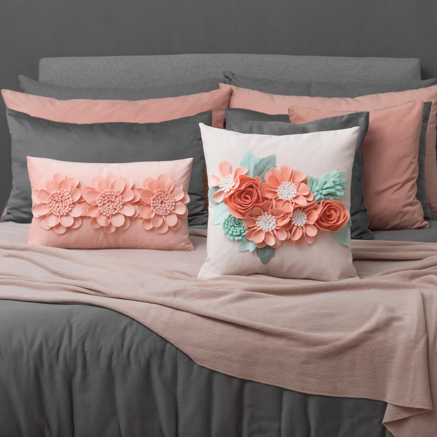 JWH 3D Flower Throw Pillow Cover Decorative Sunflower Accent Pillow Case Velvet Cushion Lumbar Pillowcase for Home Bed Sofa Couch Chair 12x20 Inches Peach Pink