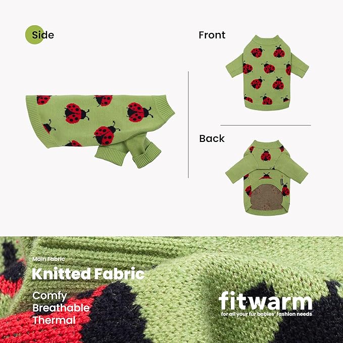 Fitwarm Ladybug Dog Sweater, Warm Dog Winter Clothes for Small Dogs Boy Girl, Pet Outfit, Green, Red, Black, Large