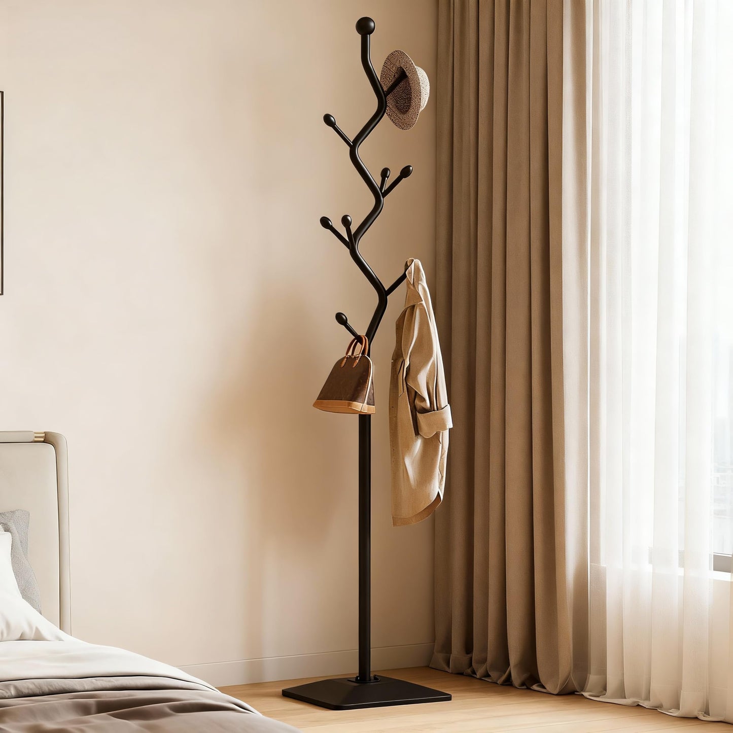 IRNCLD Sturdy Metal Coat rack Tree – Anti-Tip Design with 8 Hooks, Perfect for Home, Dorm, or Office Organization (black)