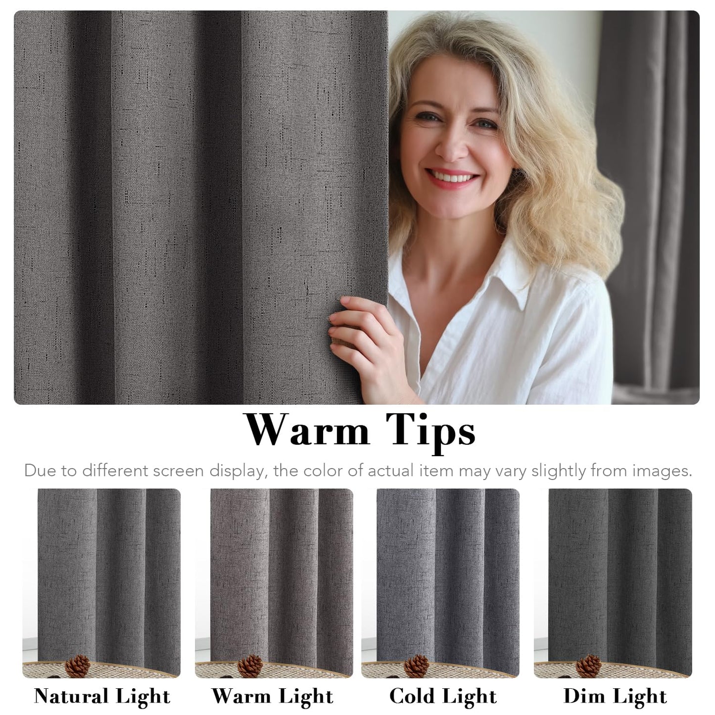 H.VERSAILTEX Linen Blackout Curtains 45 Inches Long 100% Absolutely Blackout Thermal Insulated Textured Linen Look Curtain Draperies Anti-Rust Grommet, Energy Saving with White Liner, 2 Panels, Grey