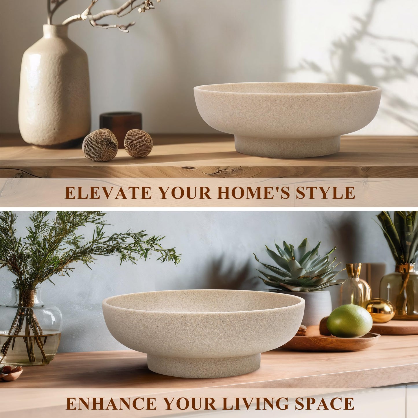 YMXYJM Large Decorative Bowl, Modern Resin Fruit Bowl for Kitchen Counter, Handmade Bowl for Home Decor, Stylish Key Bowl for Entry Table & Shelf, Artificial Stone Beige
