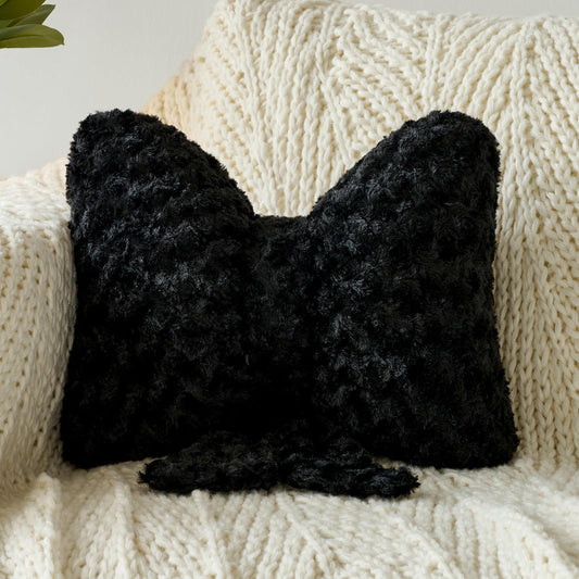 Ddliury Bow Pillow, Decorative Bow Pillows with Soft Plush for Couch Bed, Bow Shaped Throw Pillow Room Decor for Bedroom, Bow Decorative Pillow for Living Room (Black, Large-16 Inches)