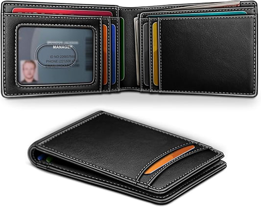 BULLIANT Men Wallet,Slim Leather Wallet Money Clip Magnetic Closure Simplifed Bill Folder 10Cards RFID Blocking 4.3"×3"