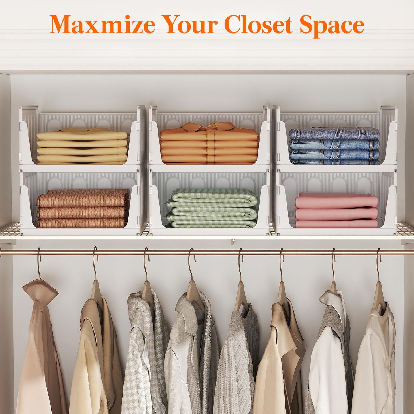 Lifewit 6 Pack Stackable Closet Organizers and Storage Basket for Clothes, Plastic Sweater Storage Bins for Wardrobe, Multifunctional Pants Organizer for RV, Pantry, Kitchen, Dorm, 16.5" Depth